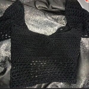 Cropped black crochet top
